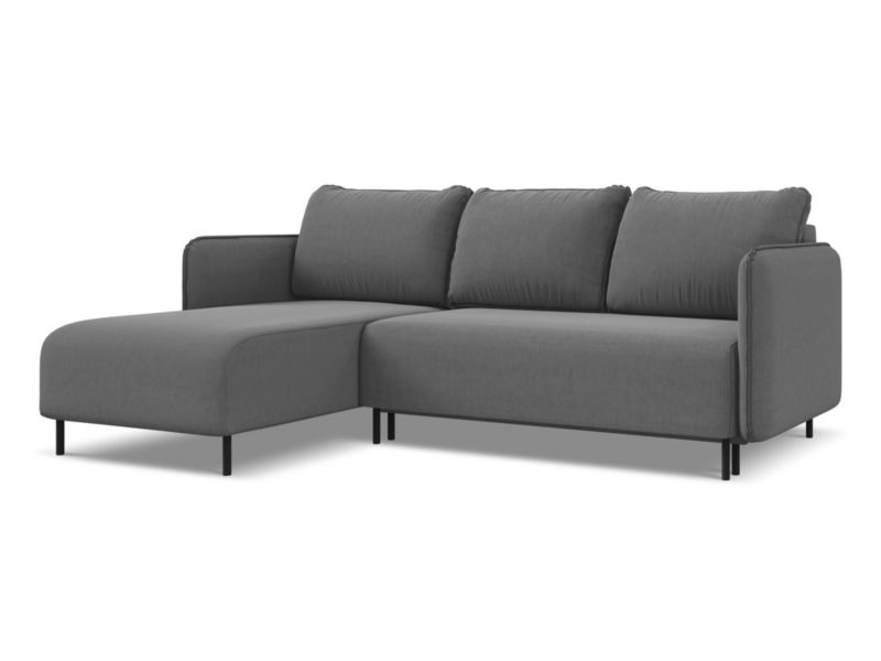 Narożnik lewostronny z funkcją spania Makamii Luana z weluru 236x162 cm szary 1 szt.