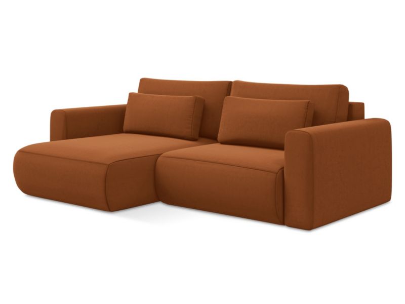 Narożnik lewostronny z funkcją spania Makamii Kapua z weluru 240x149 cm terakota 1 szt.