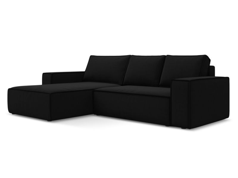 Narożnik lewostronny z funkcją spania Makamii Kimo z weluru 290x185 cm czarny 1 szt.