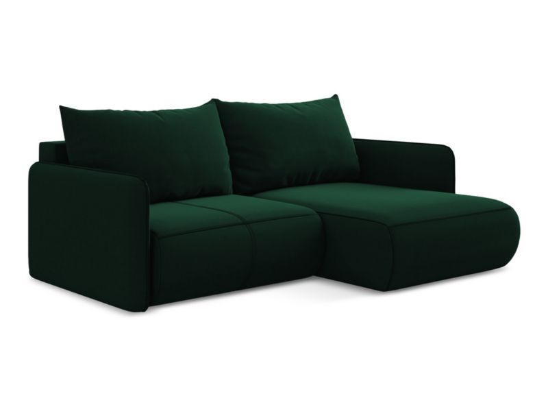 Narożnik prawostronny z funkcją spania Makamii Nanea z weluru 207x148 cm butelkowa zieleń 1 szt.