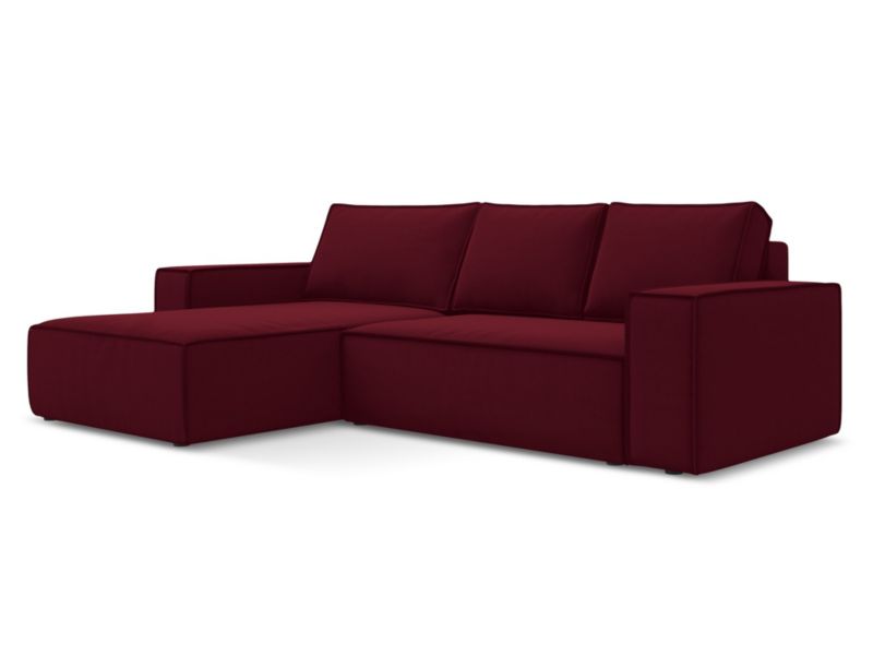 Narożnik lewostronny z funkcją spania Makamii Kimo z weluru 290x185 cm burgundowy 1 szt.