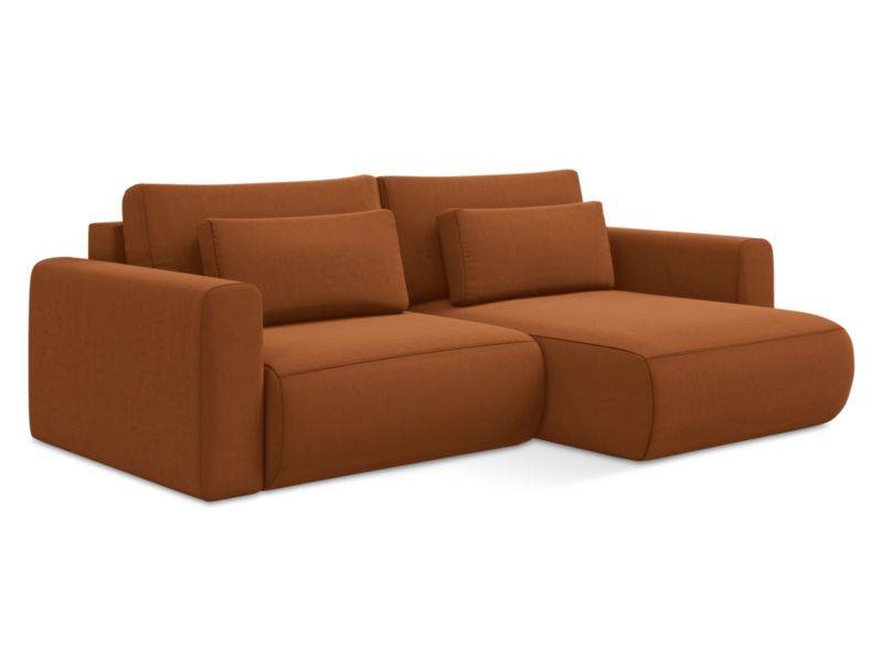 Narożnik prawostronny z funkcją spania Makamii Kapua z weluru 240x149 cm terakota 1 szt.