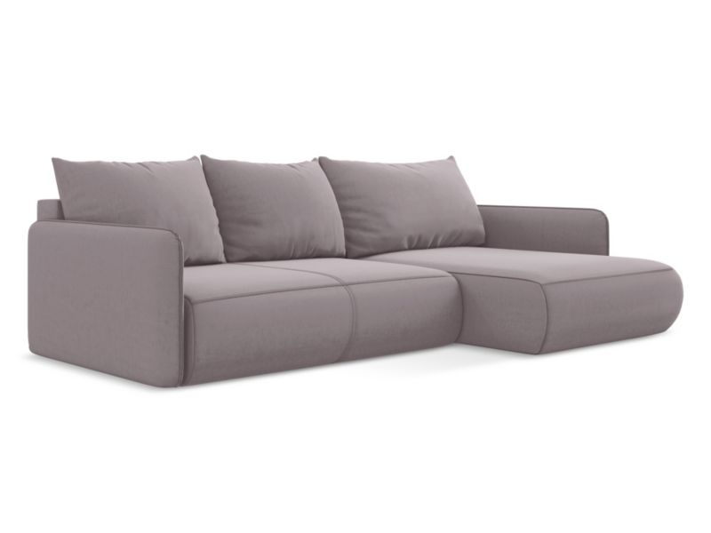 Narożnik prawostronny z funkcją spania Makamii Nanea z weluru 240x148 cm lawendowy 1 szt.