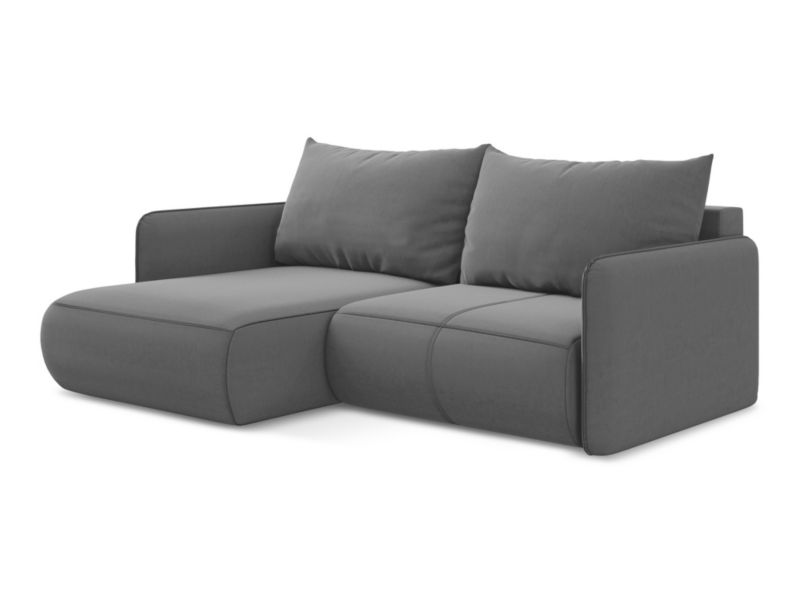 Narożnik lewostronny z funkcją spania Makamii Nanea z weluru 207x148 cm szary 1 szt.