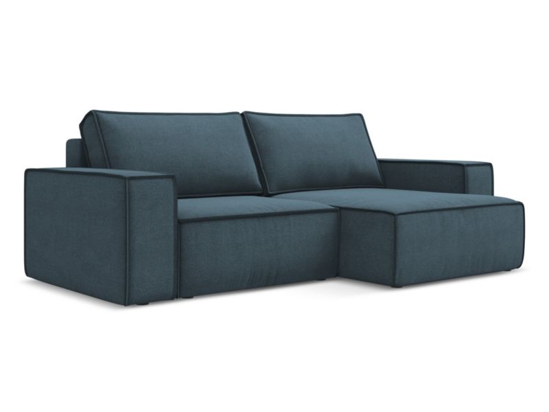 Narożnik prawostronny z funkcją spania Makamii Kimo z tkaniny strukturalnej 257x148 cm jeans 1 szt.