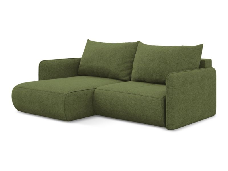 Narożnik lewostronny z funkcją spania Makamii Nanea z tkaniny szenilowej 207x148 cm butelkowa zieleń 1 szt.