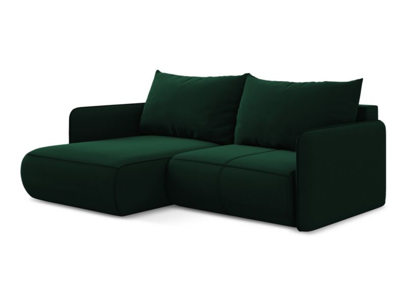 Narożnik lewostronny z funkcją spania Makamii Nanea z weluru 207x148 cm butelkowa zieleń 1 szt.