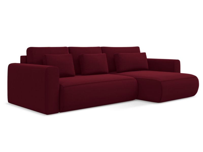 Narożnik prawostronny z funkcją spania Makamii Kapua z weluru 278x149 cm burgundowy 1 szt.
