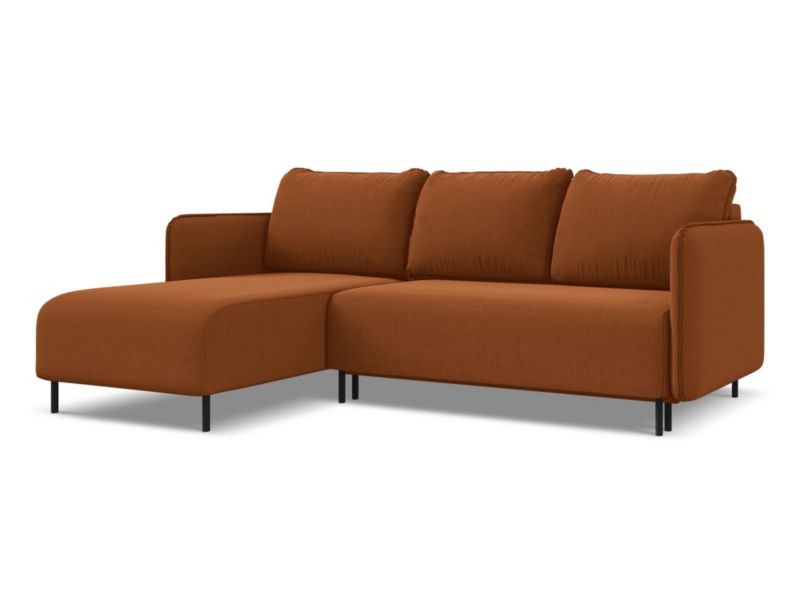 Narożnik lewostronny z funkcją spania Makamii Luana z weluru 236x162 cm terakota 1 szt.