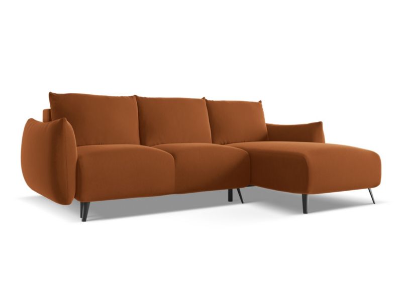 Narożnik prawostronny z funkcją spania Makamii Malie z weluru 242x162 cm terakota 1 szt.