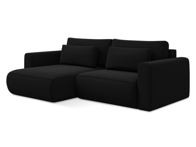 Narożnik lewostronny z funkcją spania Makamii Kapua z weluru 240x149 cm czarny 1 szt.
