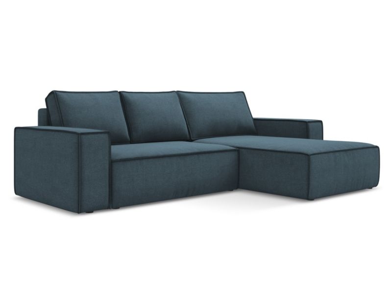Narożnik prawostronny z funkcją spania Makamii Kimo z tkaniny strukturalnej 290x185 cm jeans 1 szt.