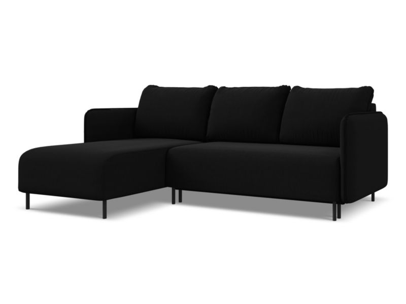 Narożnik lewostronny z funkcją spania Makamii Luana z weluru 236x162 cm czarny 1 szt.