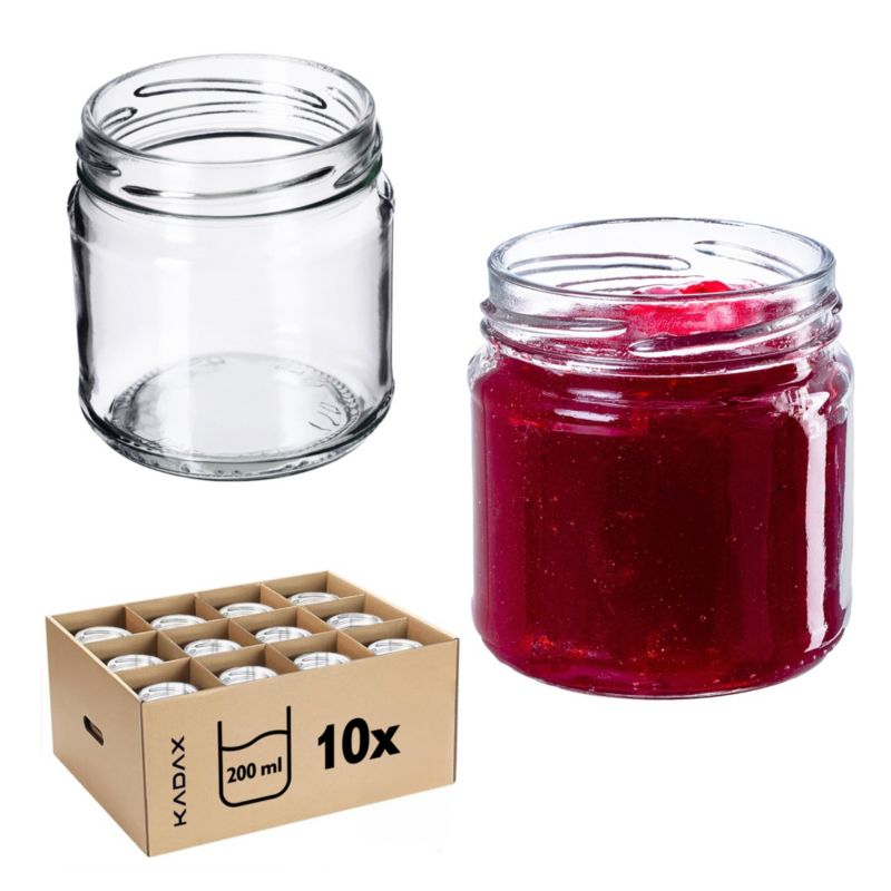 Słoiki KADAX Słoik 200ml Szklany Słoiczek Na Przetwory Dżem miód Bez Wieczka 10 szt.