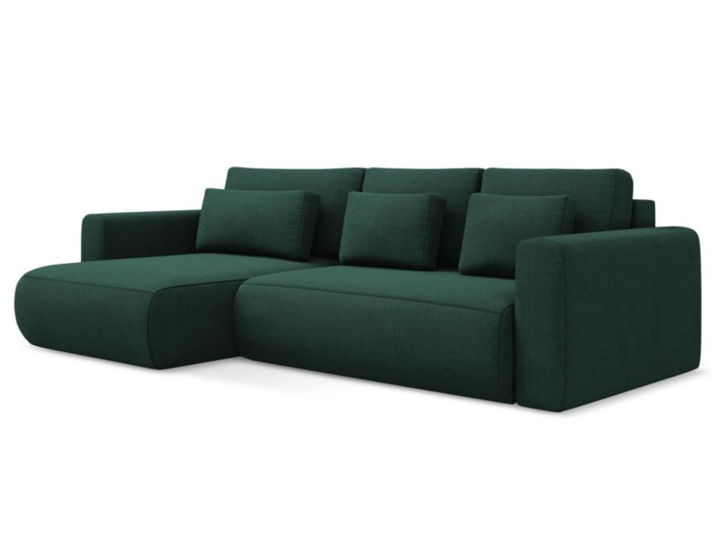 Narożnik lewostronny z funkcją spania Makamii Kapua z tkaniny strukturalnej 278x149 cm butelkowa zieleń 1 szt.