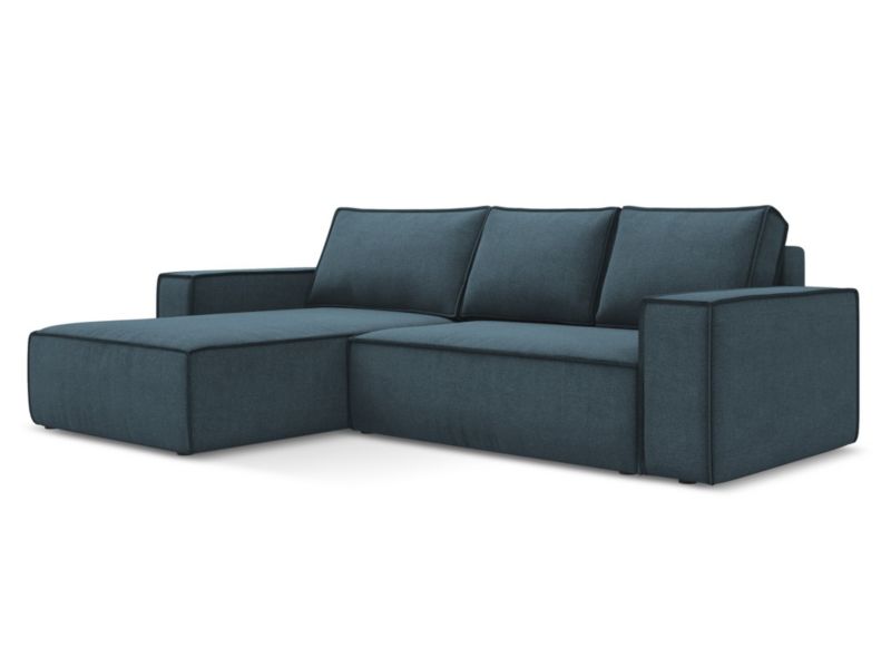 Narożnik lewostronny z funkcją spania Makamii Kimo z tkaniny strukturalnej 290x185 cm jeans 1 szt.