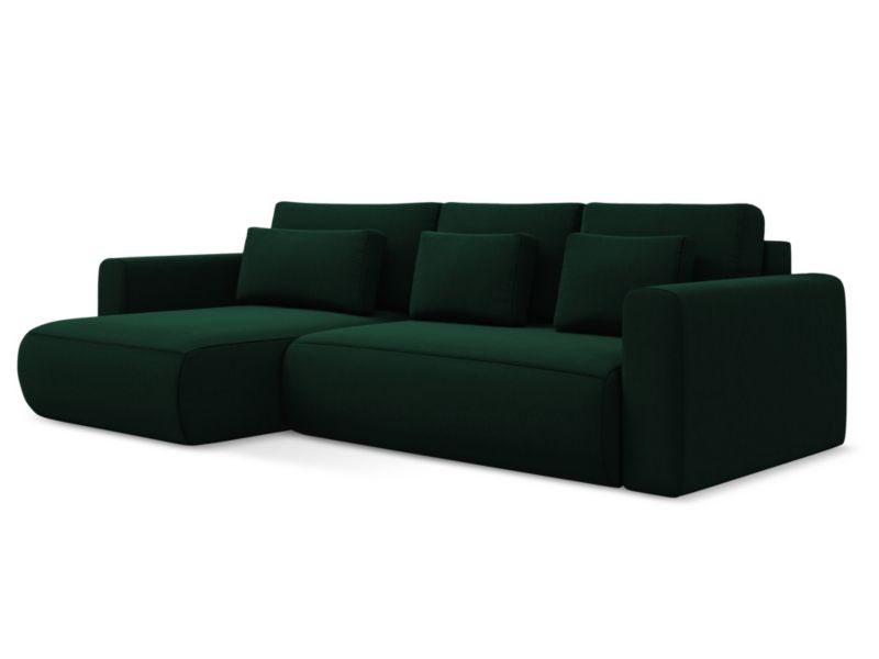 Narożnik lewostronny z funkcją spania Makamii Kapua z weluru 278x149 cm butelkowa zieleń 1 szt.