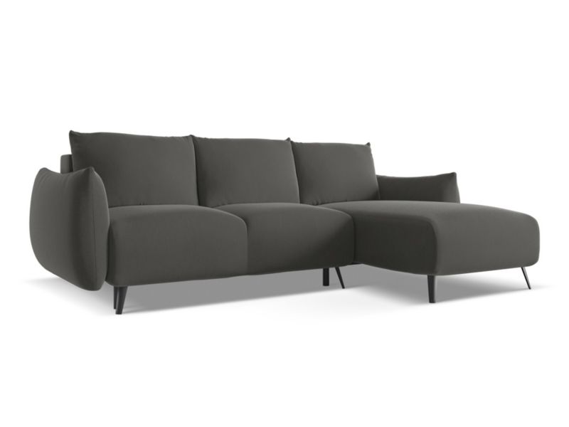 Narożnik prawostronny z funkcją spania Makamii Malie z weluru 242x162 cm stalowy 1 szt.