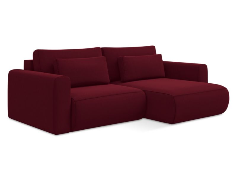 Narożnik prawostronny z funkcją spania Makamii Kapua z weluru 240x149 cm burgundowy 1 szt.