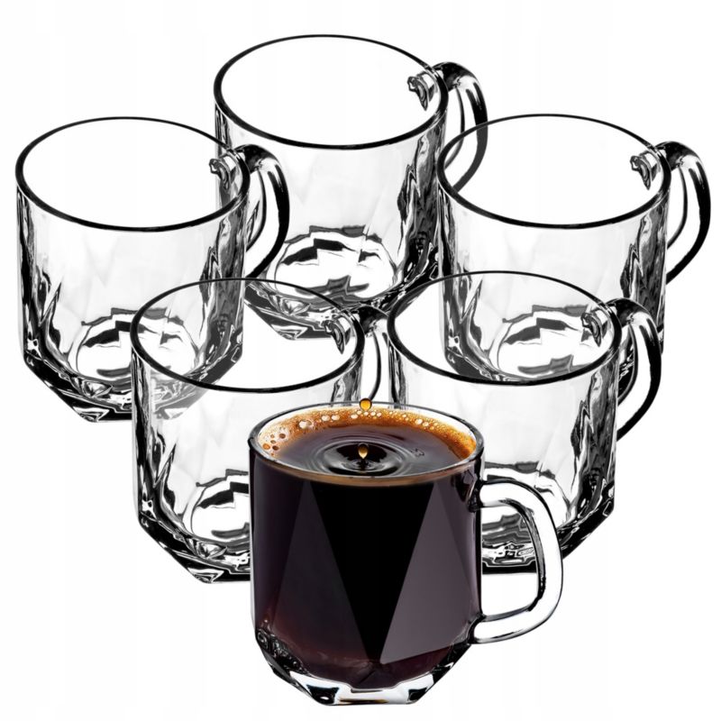 Szklanki KADAX Do Kawy Herbaty 300ml Napojów Szklanka Z Uchem Zestaw Szklanek 6 szt.