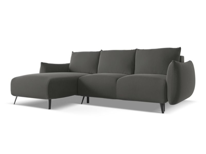 Narożnik lewostronny z funkcją spania Makamii Malie z weluru 242x162 cm stalowy 1 szt.
