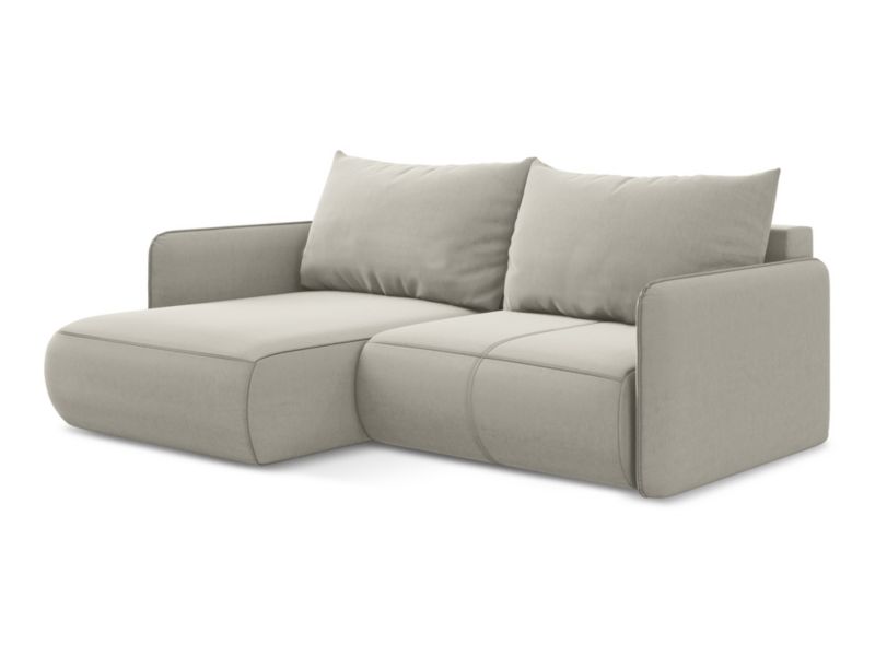 Narożnik lewostronny z funkcją spania Makamii Nanea z weluru 207x148 cm perłowy 1 szt.