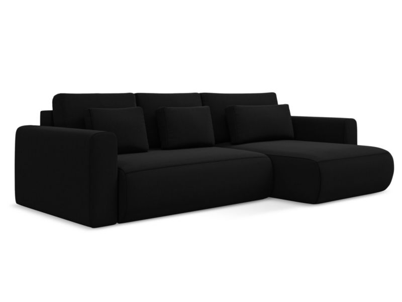 Narożnik prawostronny z funkcją spania Makamii Kapua z weluru 278x149 cm czarny 1 szt.