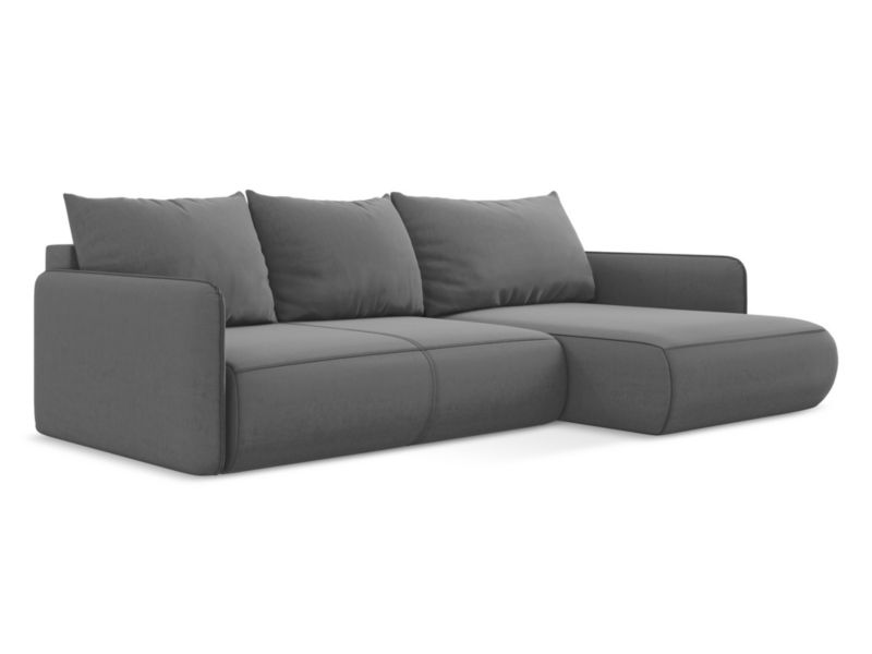 Narożnik prawostronny z funkcją spania Makamii Nanea z weluru 240x148 cm szary 1 szt.