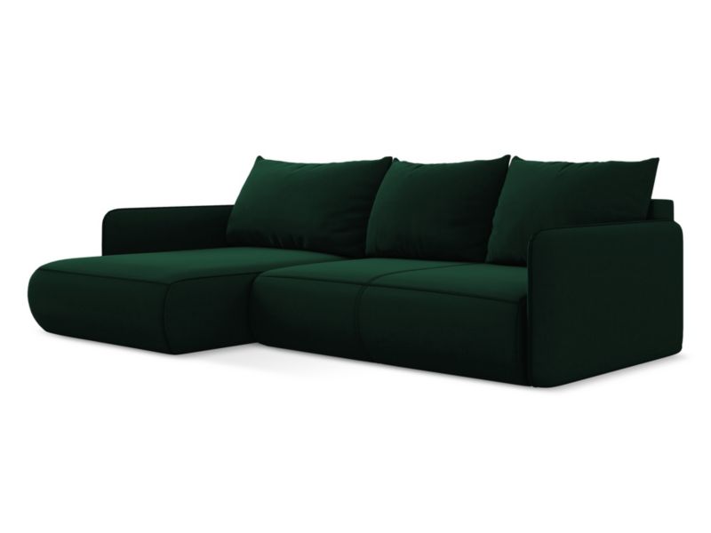 Narożnik lewostronny z funkcją spania Makamii Nanea z weluru 240x148 cm butelkowa zieleń 1 szt.