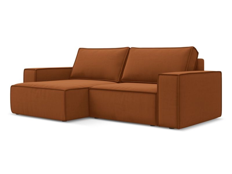 Narożnik lewostronny z funkcją spania Makamii Kimo z weluru 257x148 cm terakota 1 szt.