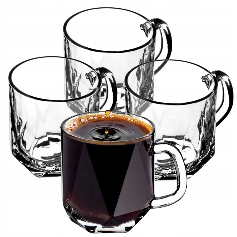 Szklanki KADAX 300ml Do Kawy Herbaty Napojów Szklanka Z Uchem Zestaw 4 szt.