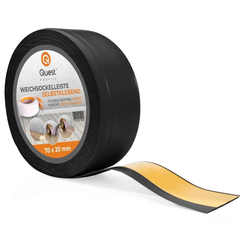 Listwa przypodłogowa PCV 70x20mm, QUEST, samoprzylepna elastyczna, miękka listwa podłogowa, cokołowa, czarny, 15m