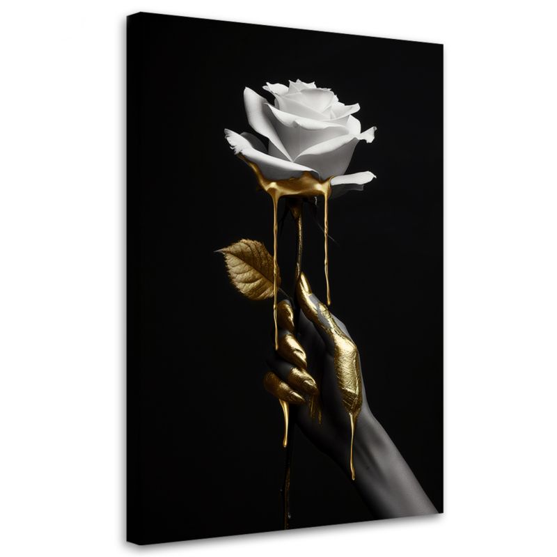 Obraz do salonu sypialni nowoczesny Feeby Biała Róża w złocie 40x60cm 1szt