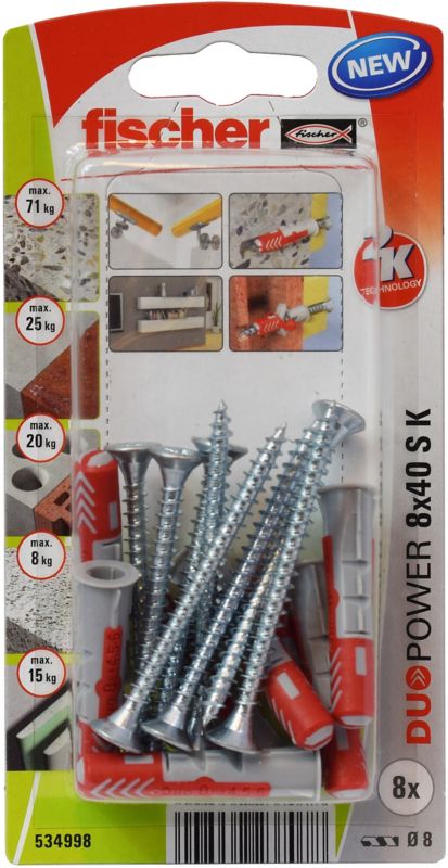 Kołek uniwersalny Fischer Duopower 8 x 40 z wkrętem 8 szt.