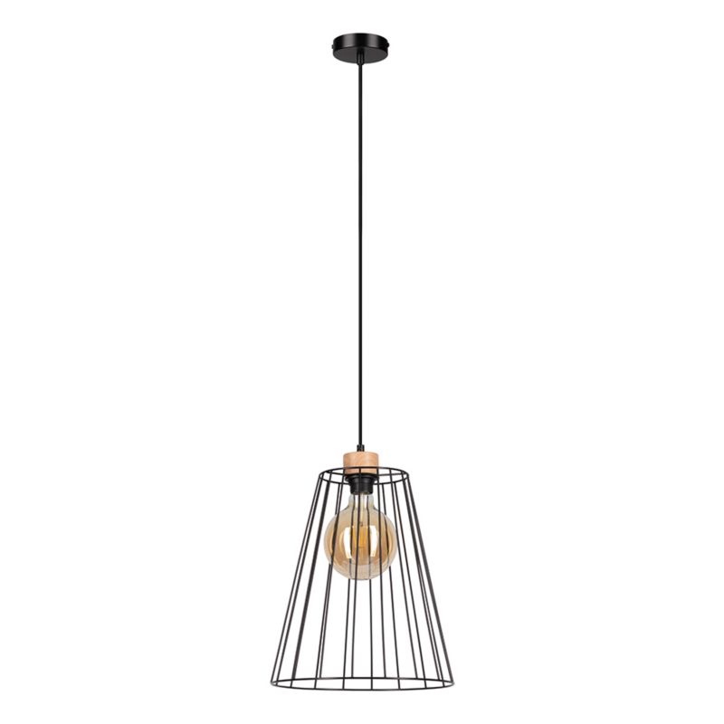 Lampa Wisząca SPOT Light 1xE27 Max.60W Dąb Olejowany FSC, Czarny Metalowy Klosz, 1 szt.