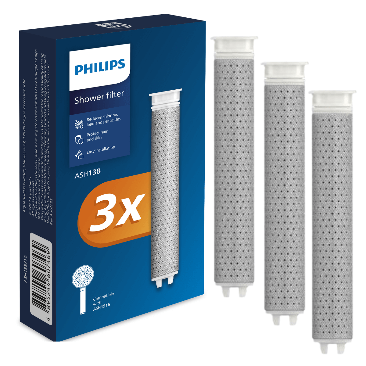 Zestaw 3 wkładów ASH138 do filtra prysznicowego PHILIPS ASH1516CH.
