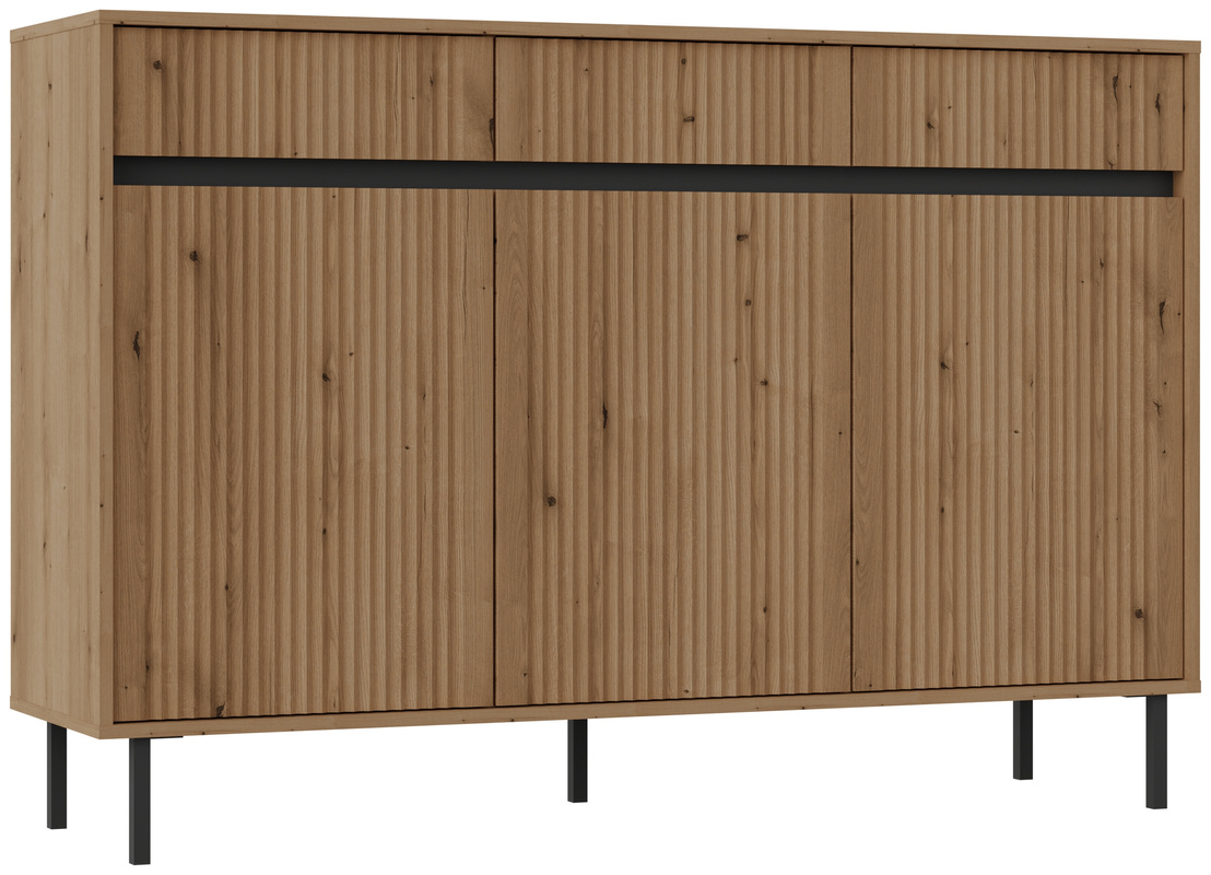 Pojemna frezowana komoda z szufladami do salonu 148 cm OMEGA
