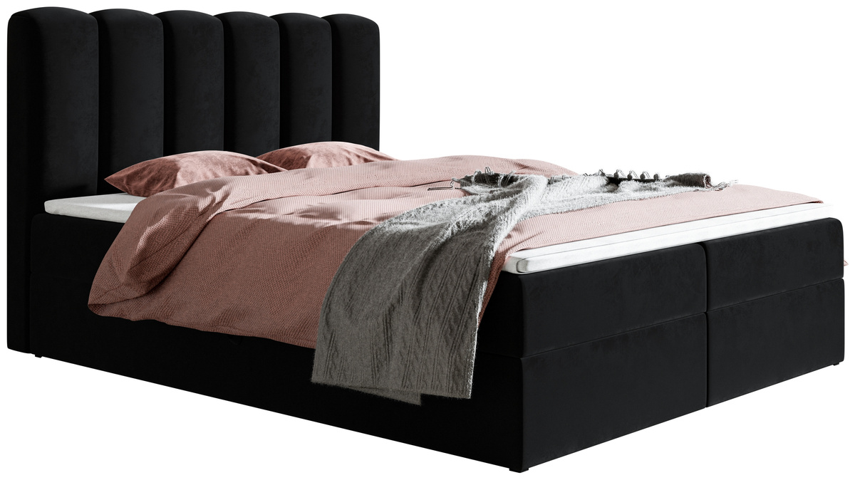 Czarne łóżko kontynentalne 160x200 cm dwuosobowe z pojemnikiem BALENO