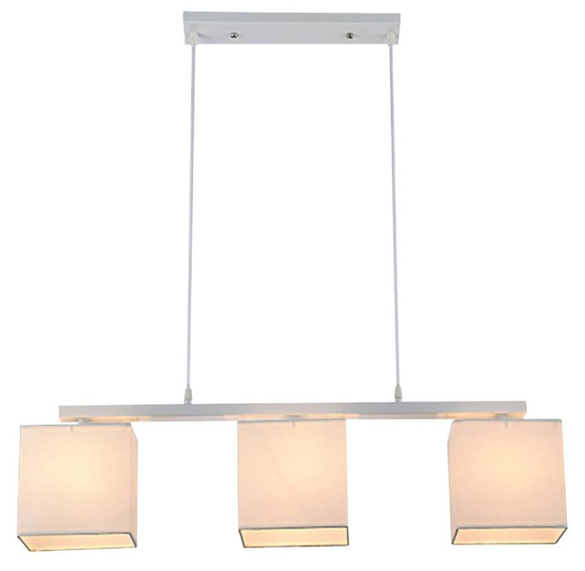 Lampa wisząca biała + beżowy tkany abażur 3x40W Boho