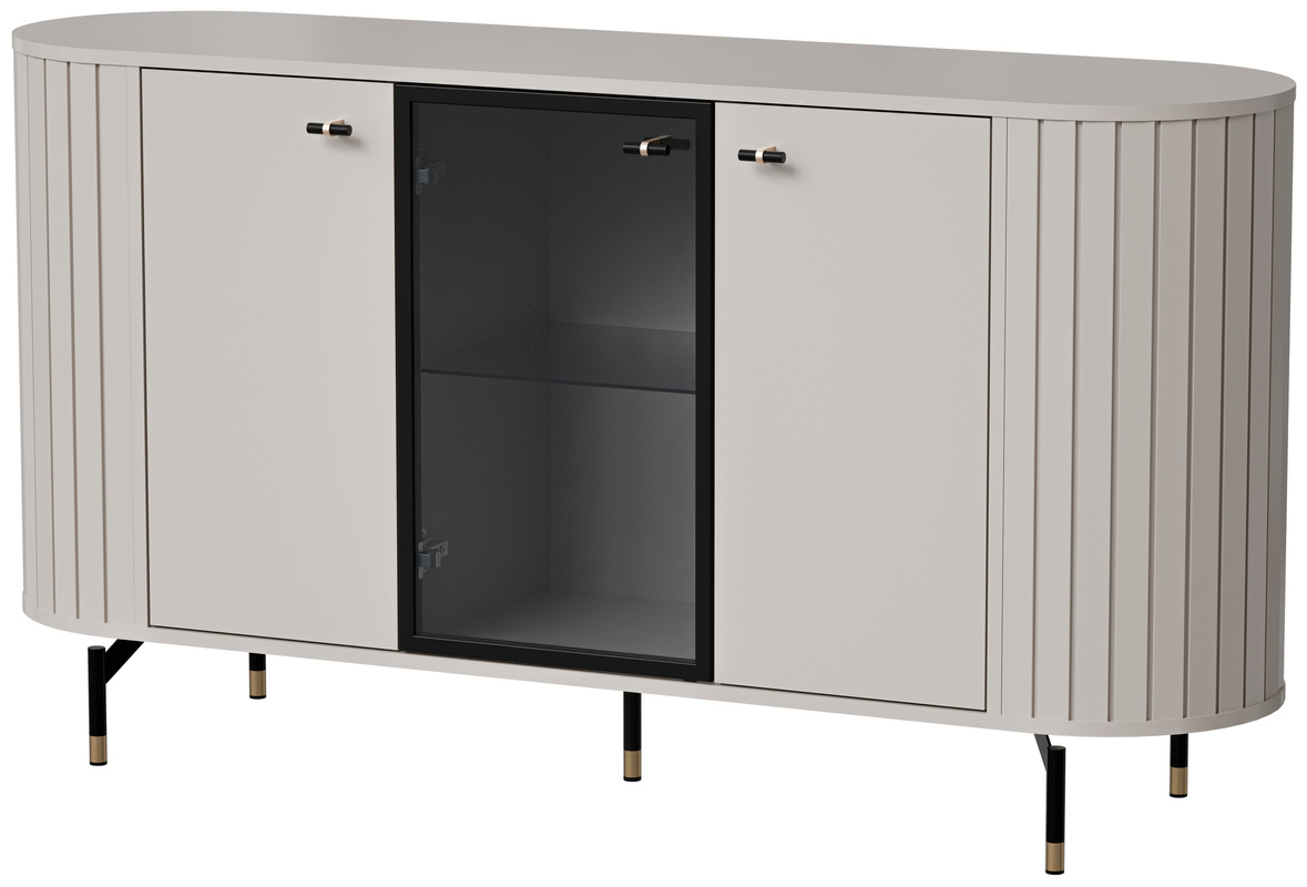 Nowoczesna komoda z witryną 150 cm do salonu ZELDA cashmere