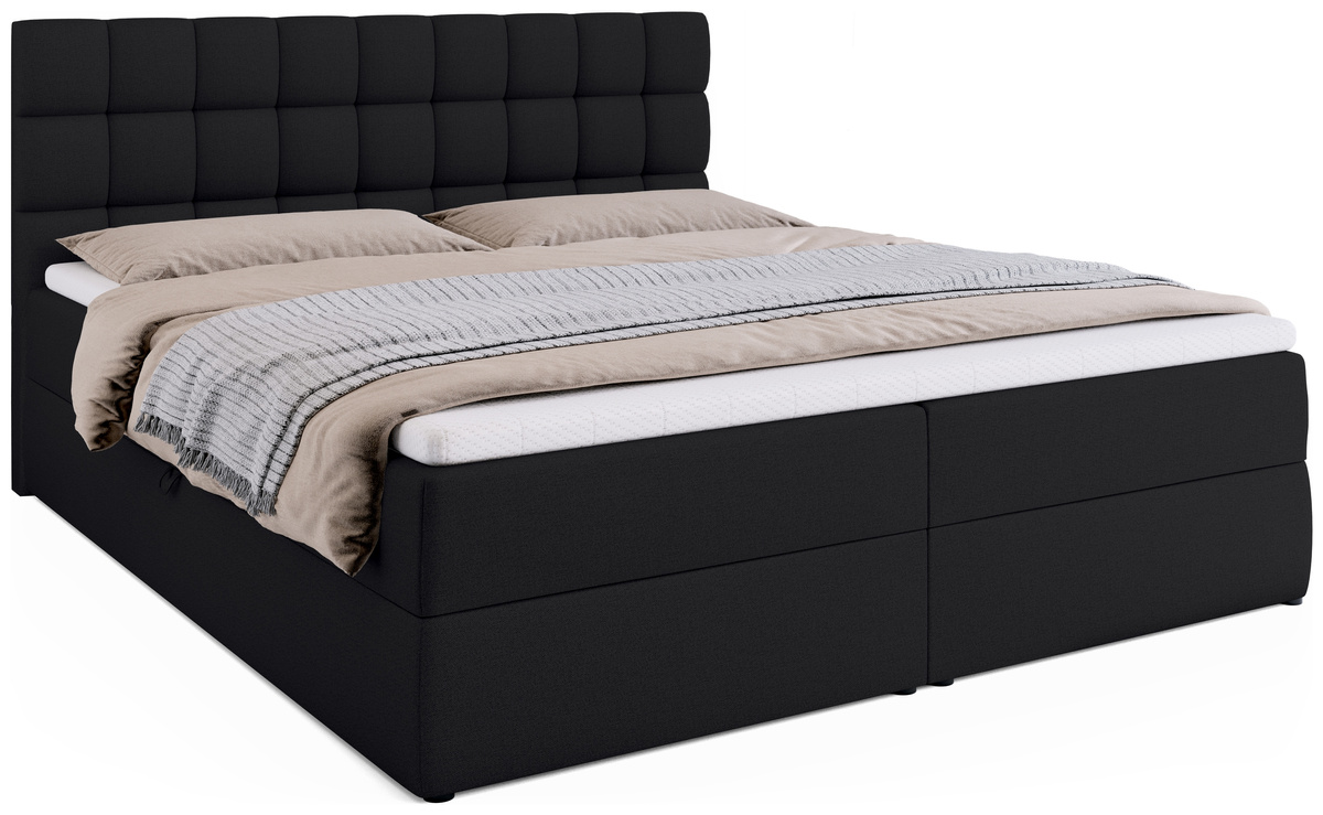 Dwuosobowe czarne łóżko kontynentalne 180x200 cm z pojemnikiem DAKOTA
