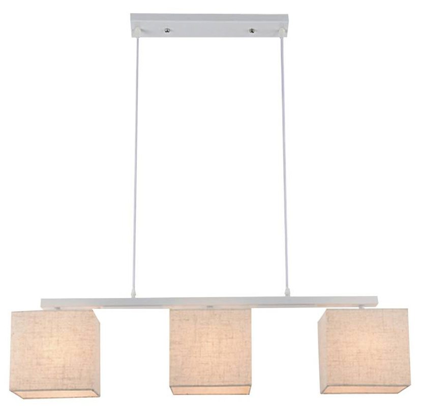 Lampa wisząca biała z lnianym abażurem 3x40W E27 Boho