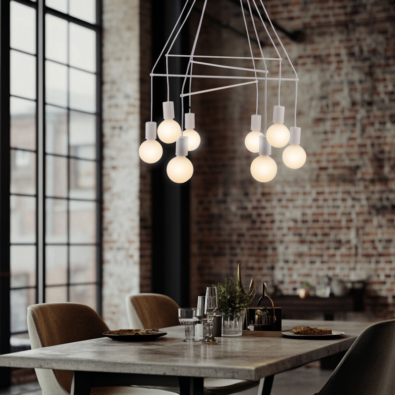 Lampa wisząca biała matowa 8xE27 dwuobwodowa Alto