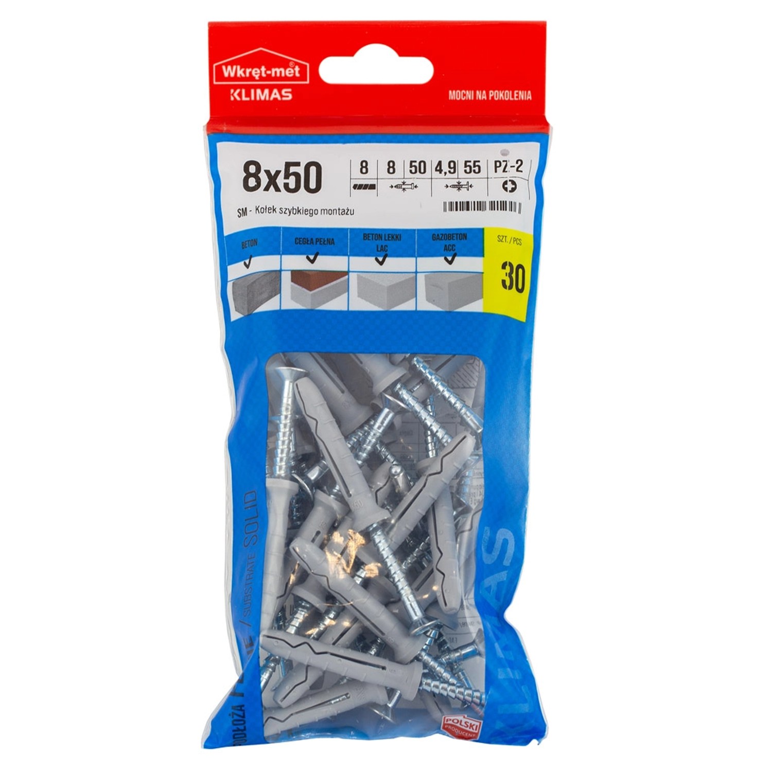 Wkręt-met Kołek wbijany 8x50mm lejek 30szt.