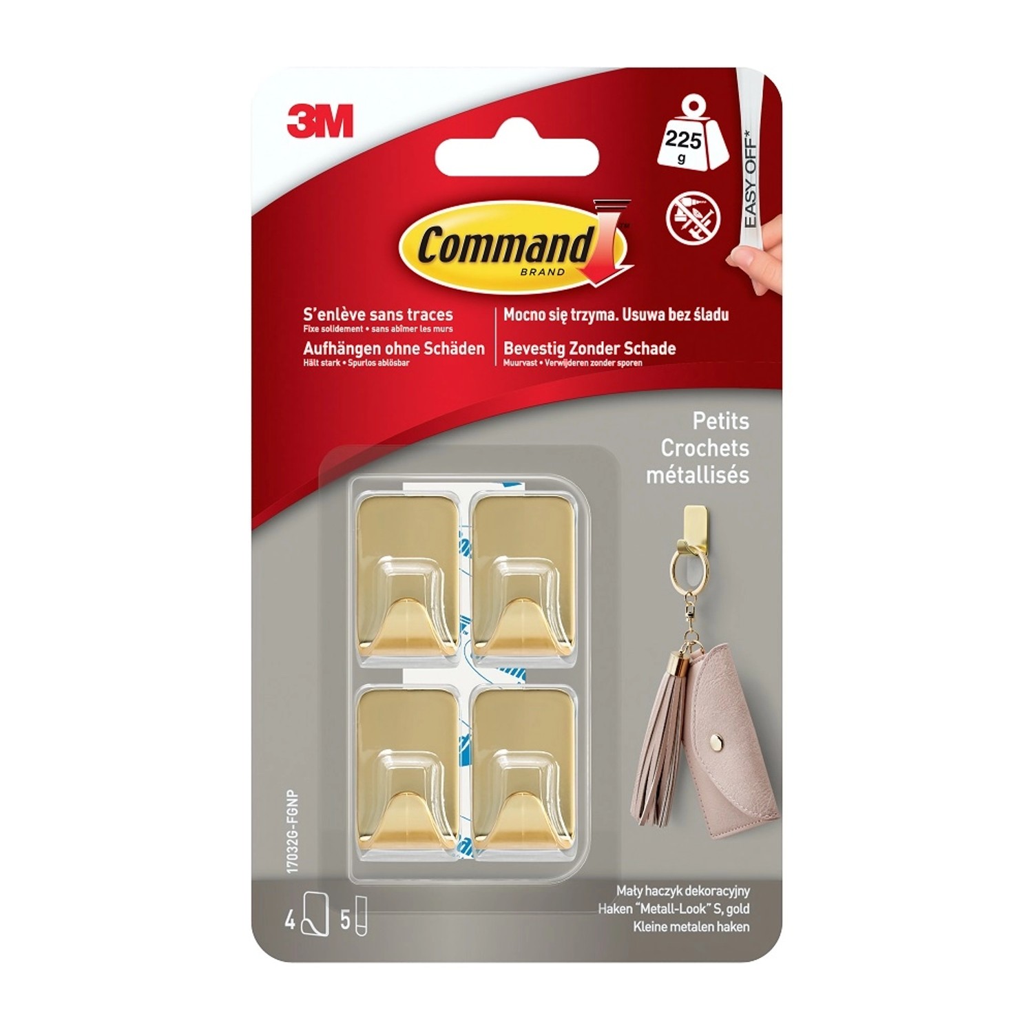 3M Command Małe haczyki dekoracyjne, złote, do 225 g 4 szt.