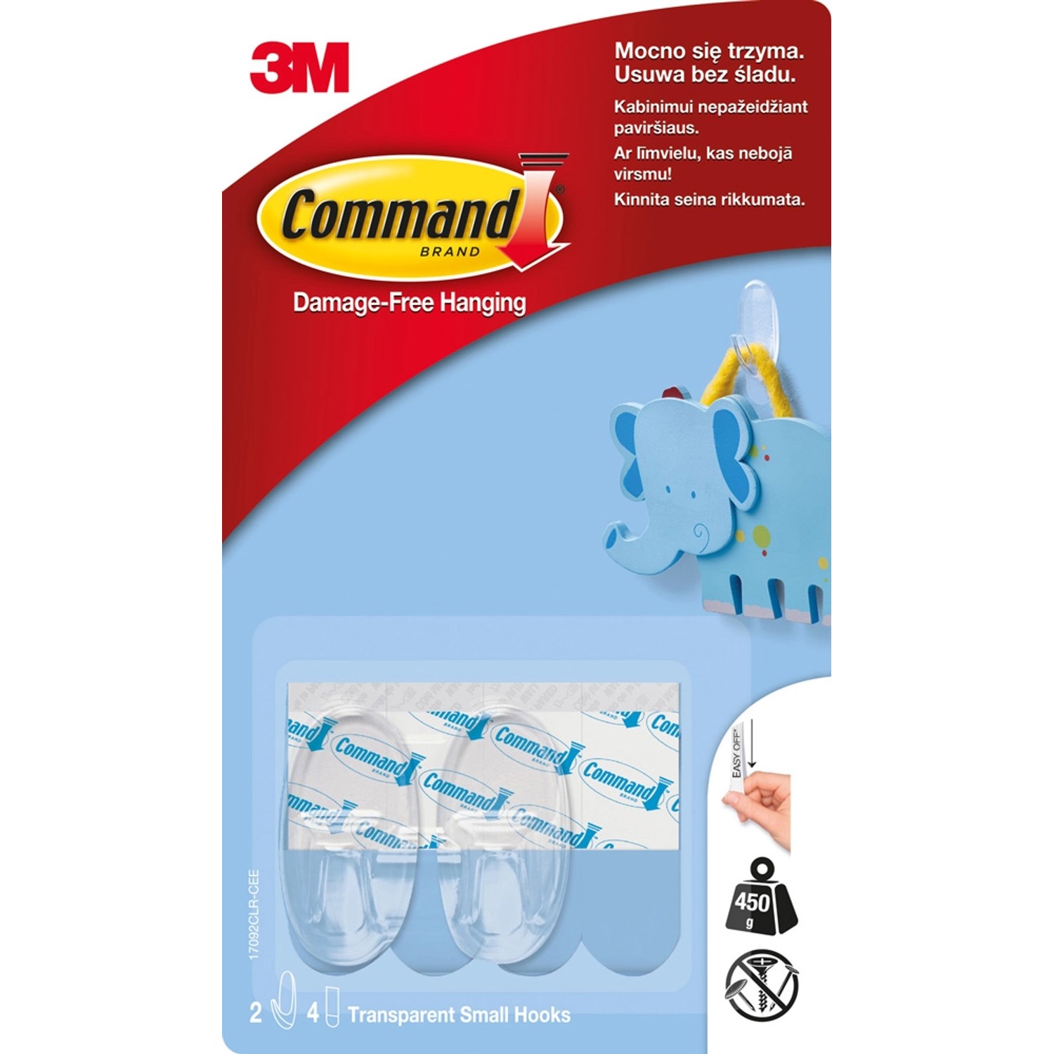 3M Command Przezroczyste haczyki wielokrotnego użytku do 450 g 2 szt.