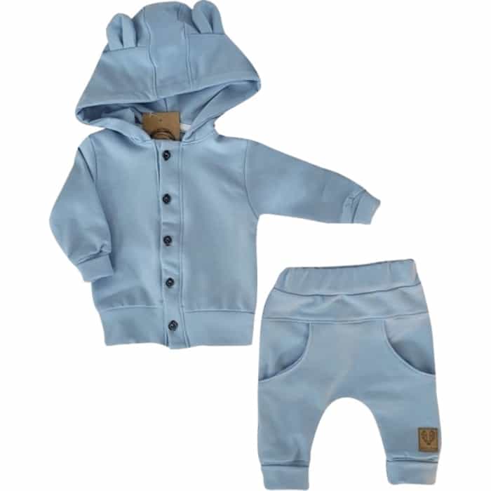 DRES Z GUZIKAMI 2 CZĘŚCIOWY BAWEŁNIANY BŁĘKIT BABY BLUE ZZ - 68
