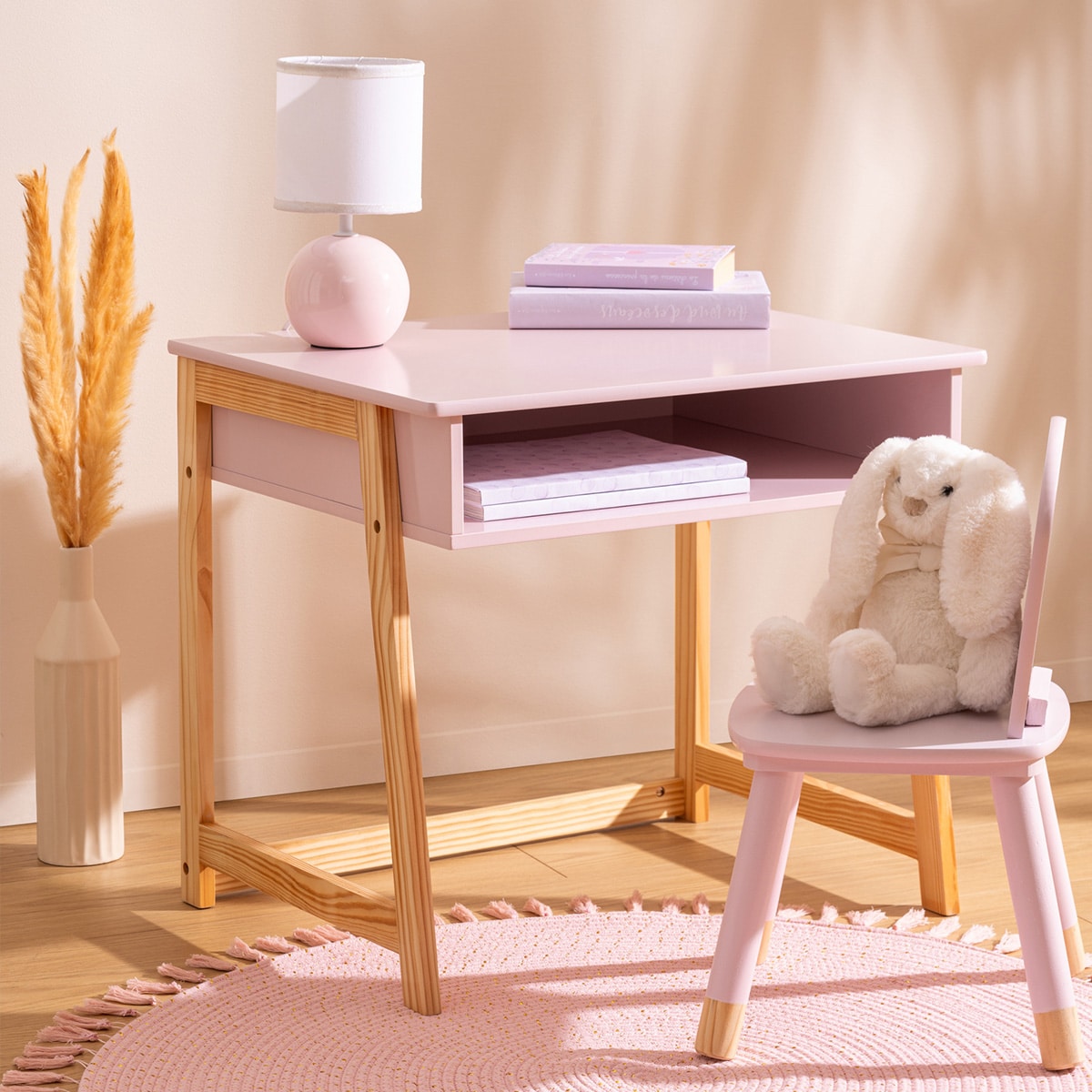 Biurko drewniane do pokoiku dziecięcego różowe 58 cm DB