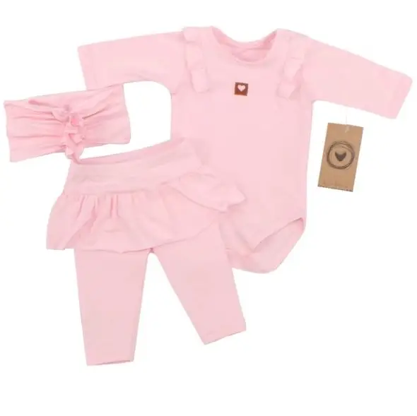 3CZ KOMPLET BODY + LEGGINSY ZE SPÓDNICZKĄ + OPASKA RÓŻOWY ZZ - 62