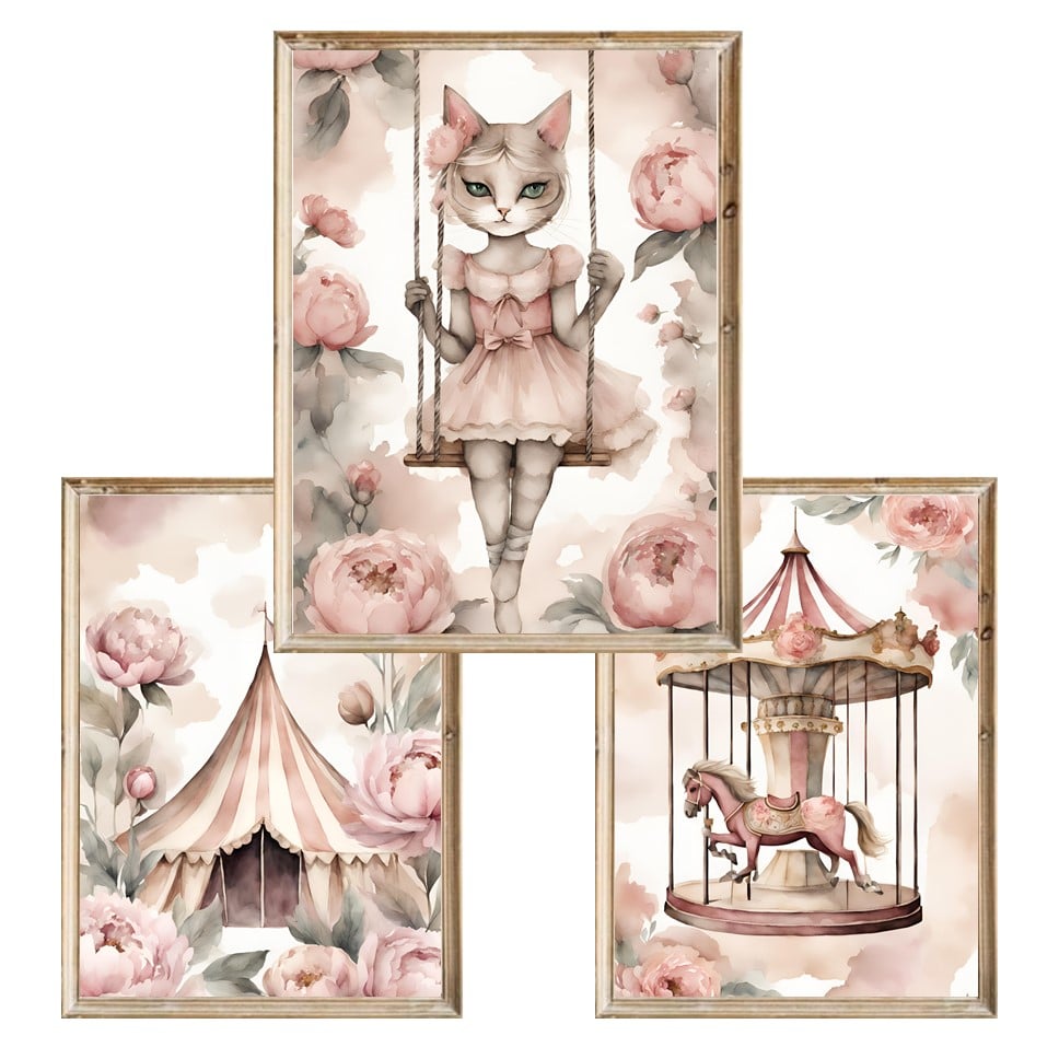 Zestaw trzech plakatów dla dzieci Circus Cat - A4